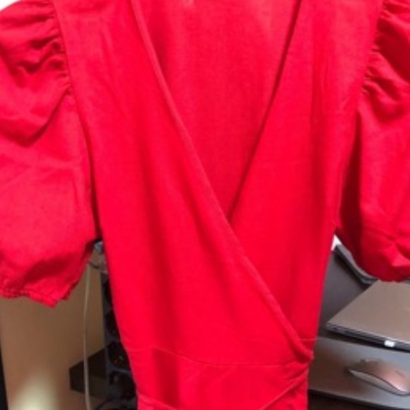 Puff Sleeve Ruffle Trim Wrap Dress - Picture 8 of 10